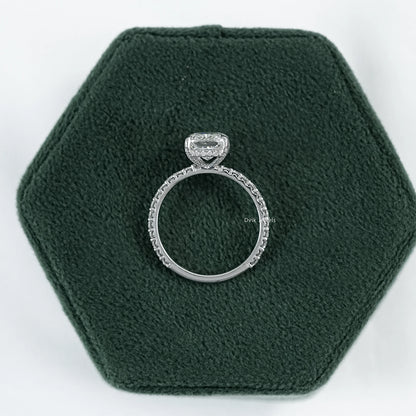 Cushion Cut Lab Diamond Engagement Ring With Pave Band