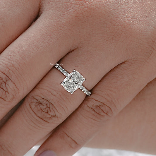 Lab Diamond Cushion Cut Solitaire Accent Ring