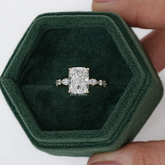 Cushion Cut Diamond Ring with Marquise Side Stones