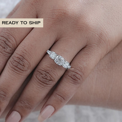 Square Cushion Baguette Accent Five Stone Ring
