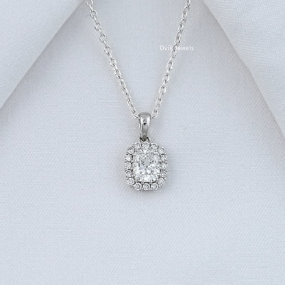 Cushion Cut Lab Grown Diamond Halo Pendant