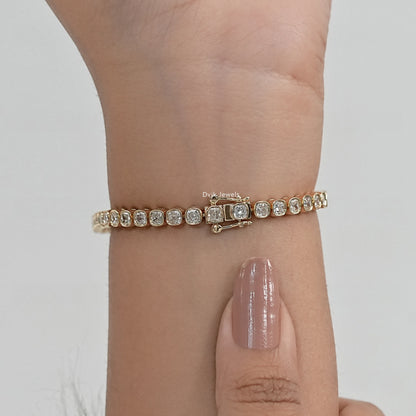 Bezel Set Cushion Cut Lab Diamond Tennis Bracelet