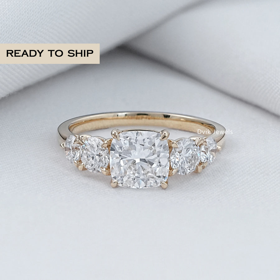 Five Stone Cushion Lab Diamond Engagement Ring