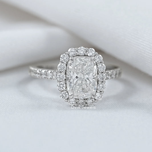 Cushion Cut Lab Diamond Halo Engagement Ring