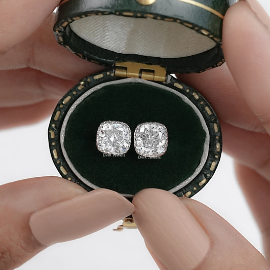 Eco Friendly Cushion Cut Diamond Milgrain Stud Earrings