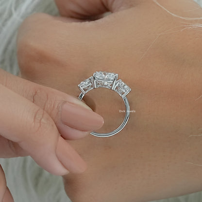 Cushion Cut Lab Diamond Three Stone Engagement Ring