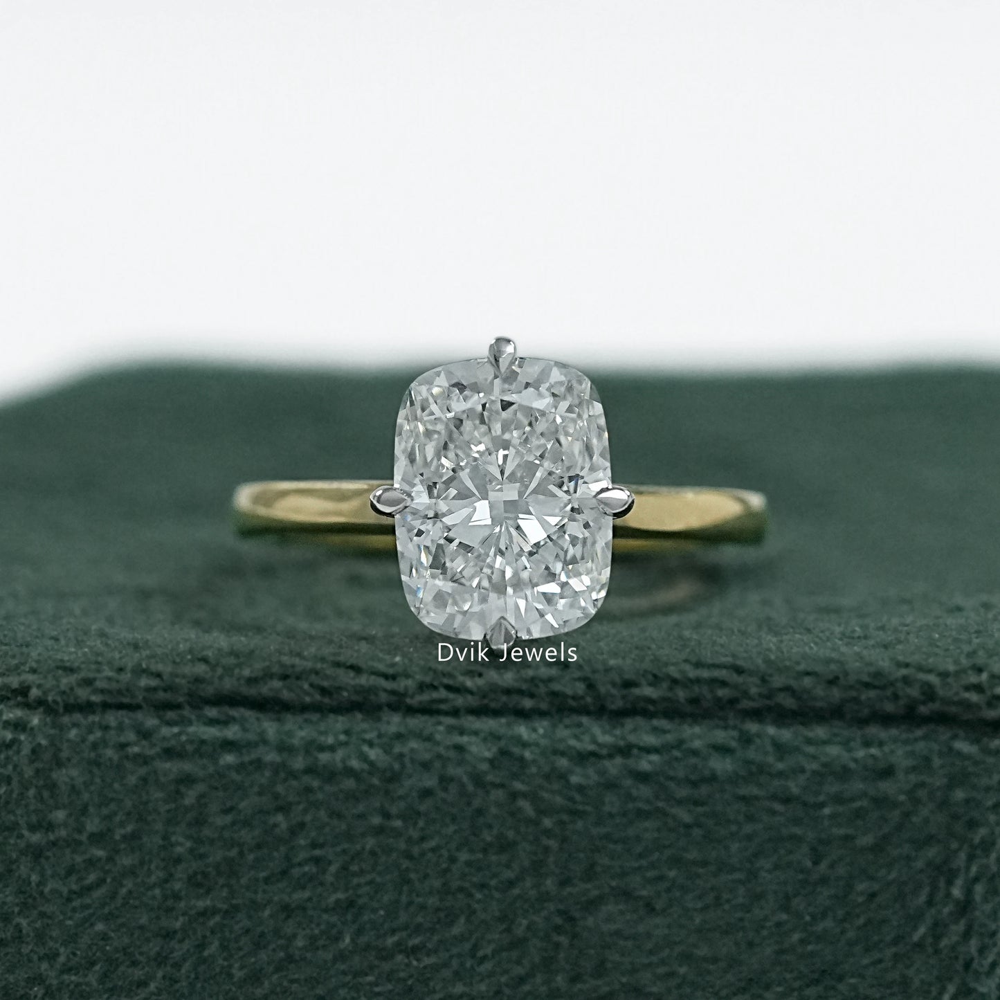 Four Prong Cushion Cut Lab Diamond Engagement Ring