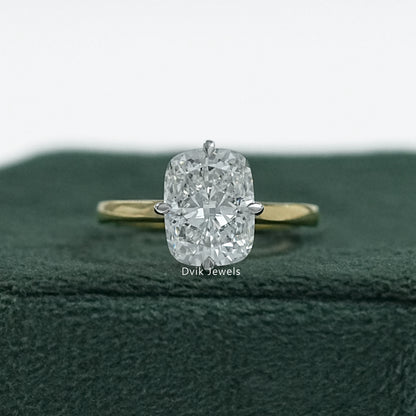 Four Prong Cushion Cut Lab Diamond Engagement Ring