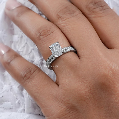 Elongated Cushion Cut Solitaire Bridal Ring Set