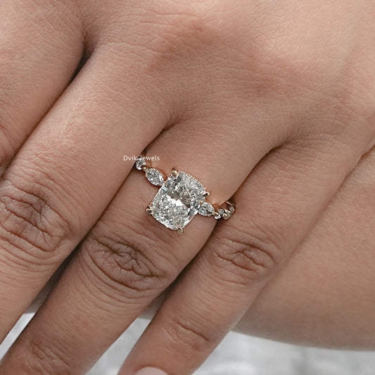 Solitaire Cushion And Marquise Diamond Accent Ring