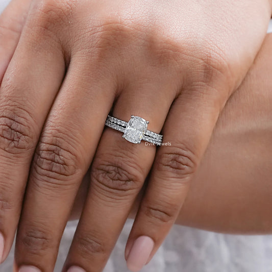 Elongated Cushion Cut Solitaire Bridal Ring Set