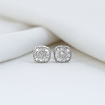 Eco Friendly Cushion Cut Diamond Milgrain Stud Earrings