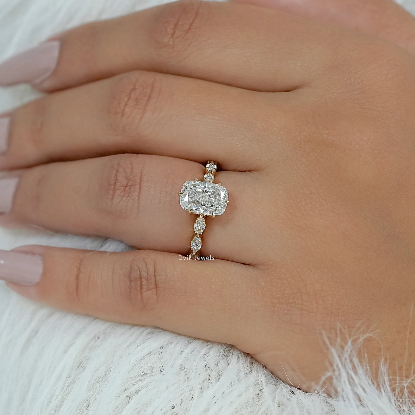 Cushion Diamond Accent Engagement Ring