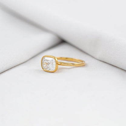 Cushion Cut East-West Bezel Solitaire Engagement Ring