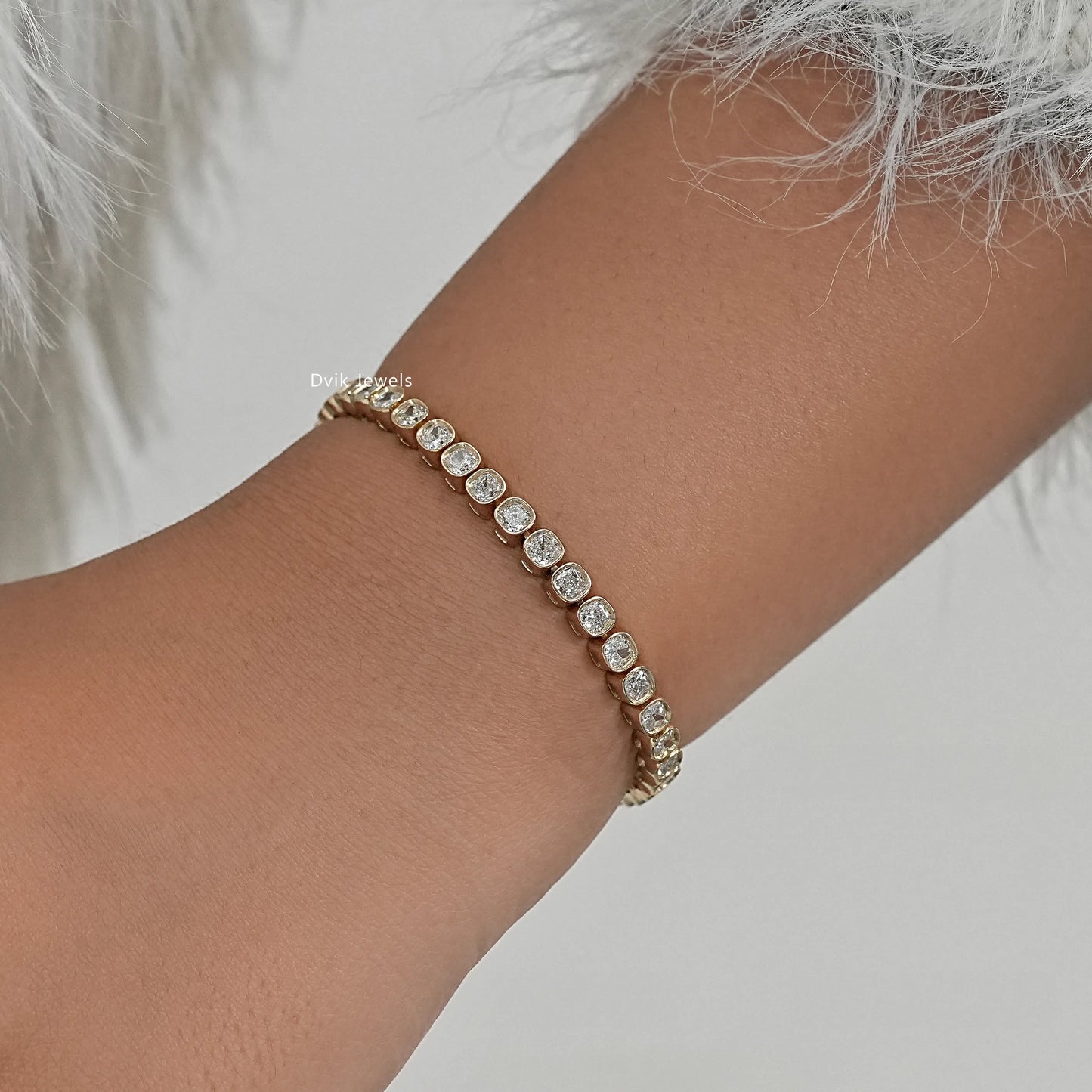 Bezel Set Cushion Cut Lab Diamond Tennis Bracelet