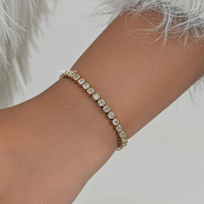 Bezel Set Cushion Cut Lab Diamond Tennis Bracelet