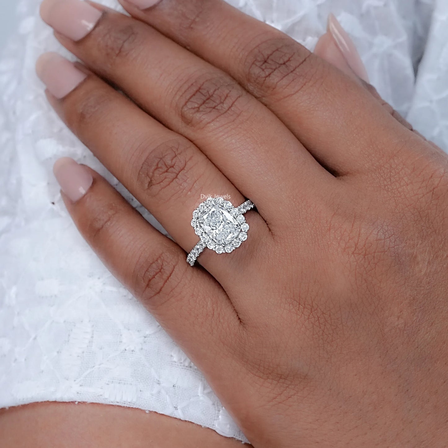 Cushion Cut Lab Diamond Halo Engagement Ring