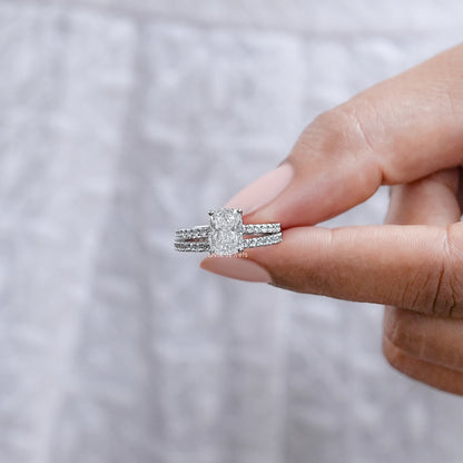 Elongated Cushion Cut Solitaire Bridal Ring Set