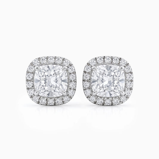 Cushion And Round Diamond Halo Stud Earrings