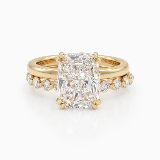 Cushion Cut Lab Diamond Bridal Ring Set with Pavé Band