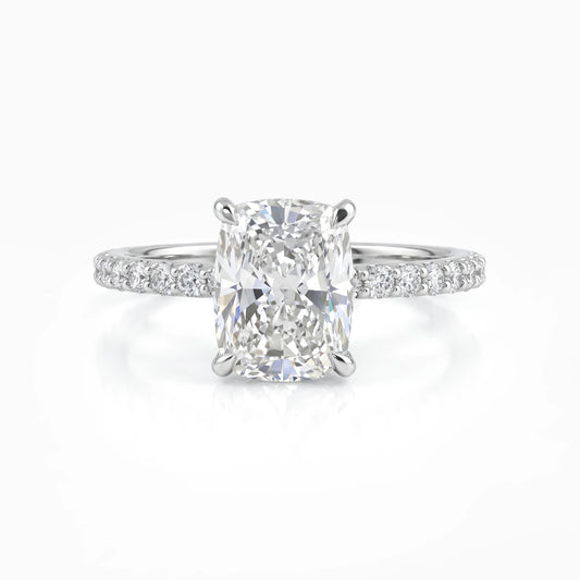 Cushion Cut Lab Diamond Engagement Ring With Pave Band Ring