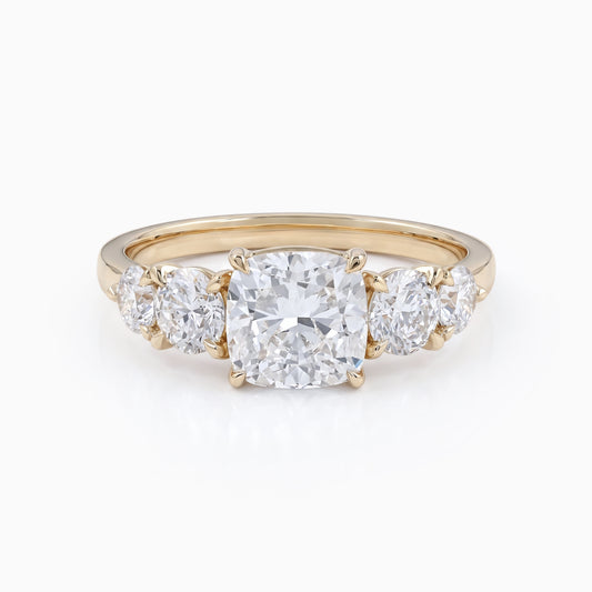 Cushion Cut Lab Diamond Five Stone Engagement Ring Ring