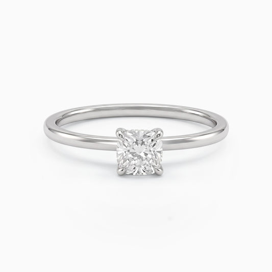 Cushion Cut Lab Diamond Hidden Halo Engagement Ring