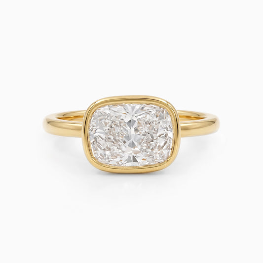 Cushion Cut East-West Bezel Solitaire Engagement Ring Ring