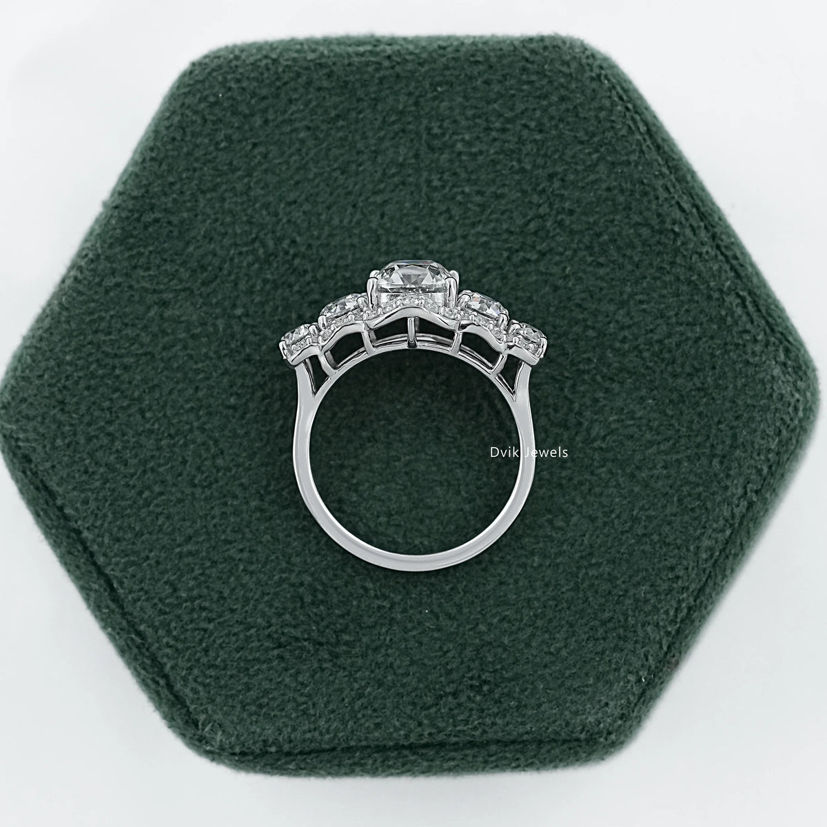Square Old Mine Cushion Cut Five Stone Halo Ring Band