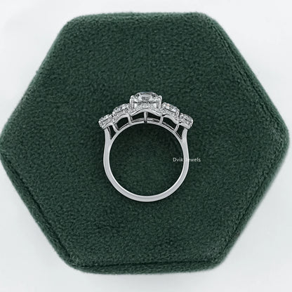 Square Old Mine Cushion Cut Five Stone Halo Ring Band