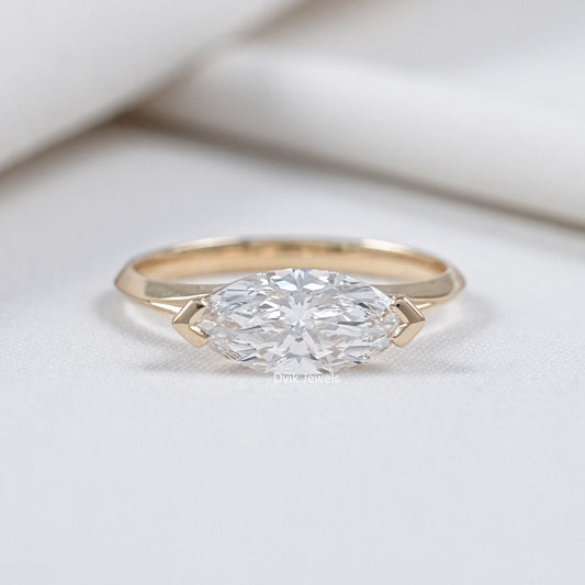 East-West Marquise Lab Diamond Half Bezel Ring