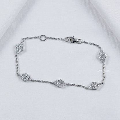 Round Cut Lab Diamond Flower Style Chain Bracelet