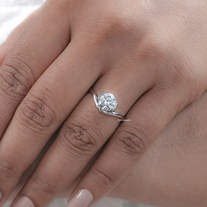 Round Cut Diamond Half Bezel Set Solitaire Ring