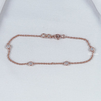 Round Lab Diamond Station Chain Bracelet