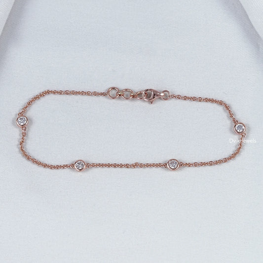 Round Lab Diamond Station Chain Bracelet