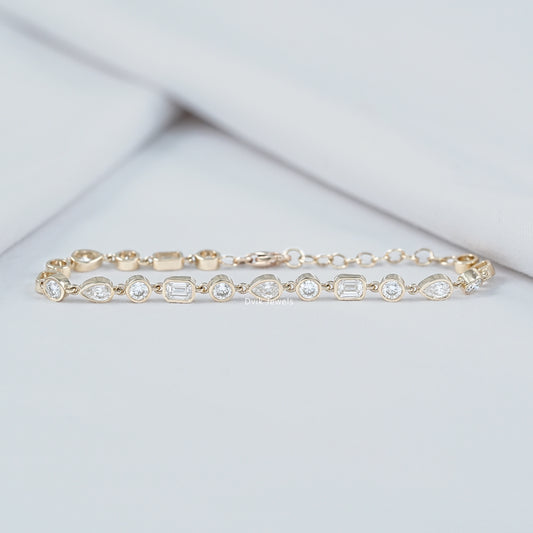 Multi Shape Bezel Set Lab Grown Diamond Bracelet