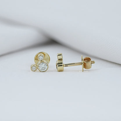 Round Diamond Bezel Set Mickey Mouse Dainty Stud
