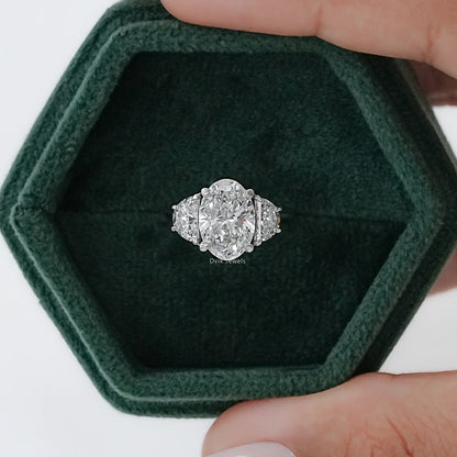 3 CT Oval And Half Moon Lab Diamond Three Stone Ring