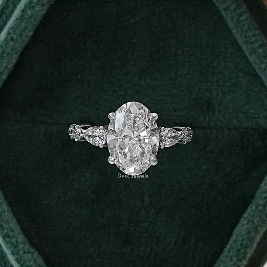 4 CT Oval Lab Diamond Accent Set Engagement Ring