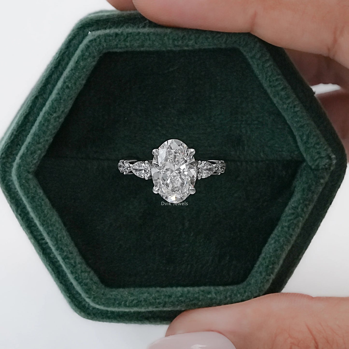 4 CT Oval Lab Diamond Accent Set Engagement Ring