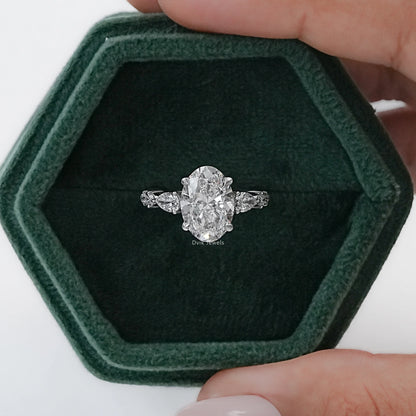 4 CT Oval Lab Diamond Accent Set Engagement Ring