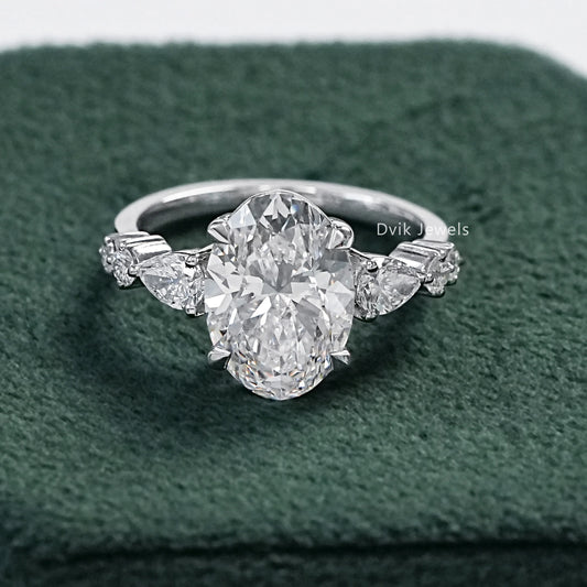 4 CT Oval Lab Diamond Accent Set Engagement Ring