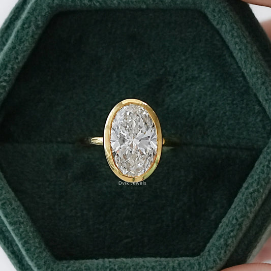 5 CT Oval Cut Lab Diamond Bezel Set Engagement Ring