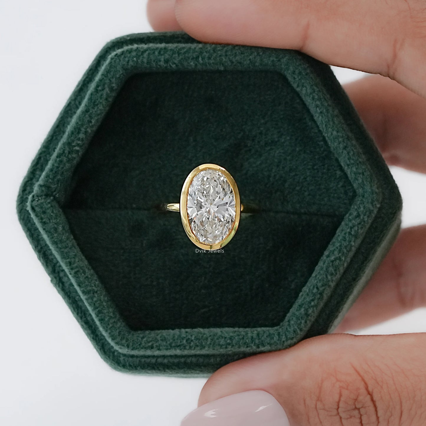 5 CT Oval Cut Lab Diamond Bezel Set Engagement Ring