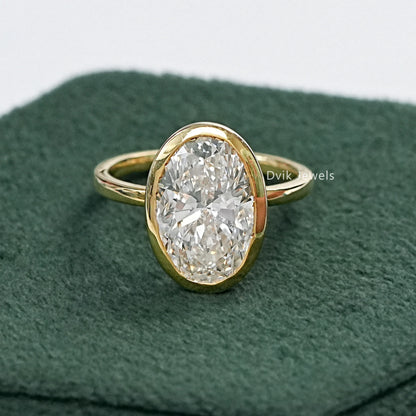 5 CT Oval Cut Lab Diamond Bezel Set Engagement Ring