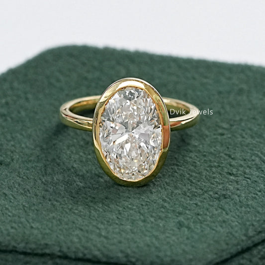 5 CT Oval Cut Lab Diamond Bezel Set Engagement Ring