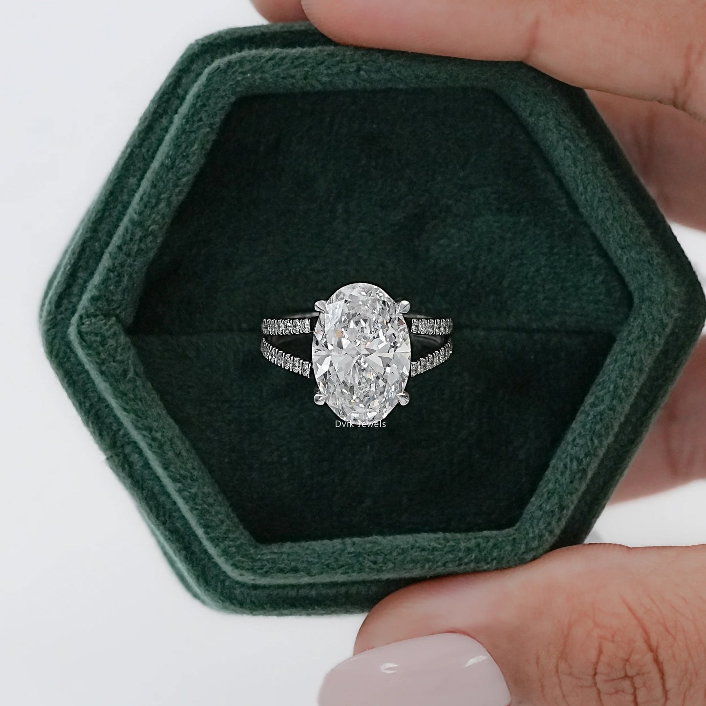 6 CT Oval Cut Lab Diamond Split Shank Accent Ring