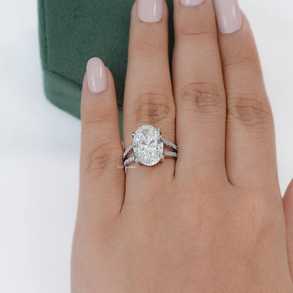 6 CT Oval Cut Lab Diamond Split Shank Accent Ring