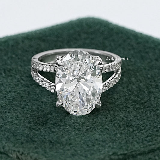 6 CT Oval Cut Lab Diamond Split Shank Accent Ring