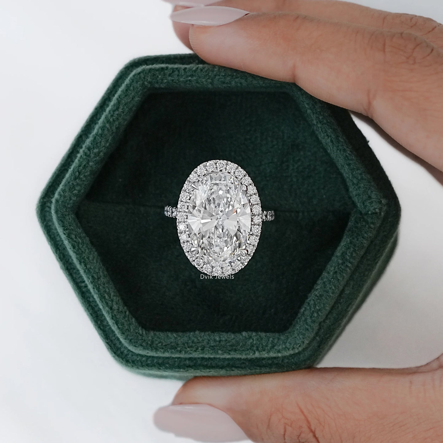 9 CT Oval Lab Diamond Halo Accent Engagement Ring